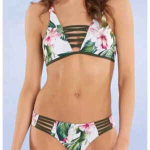 Tinibikini Tropical Green and Pink Floral Bikini - Small / Medium